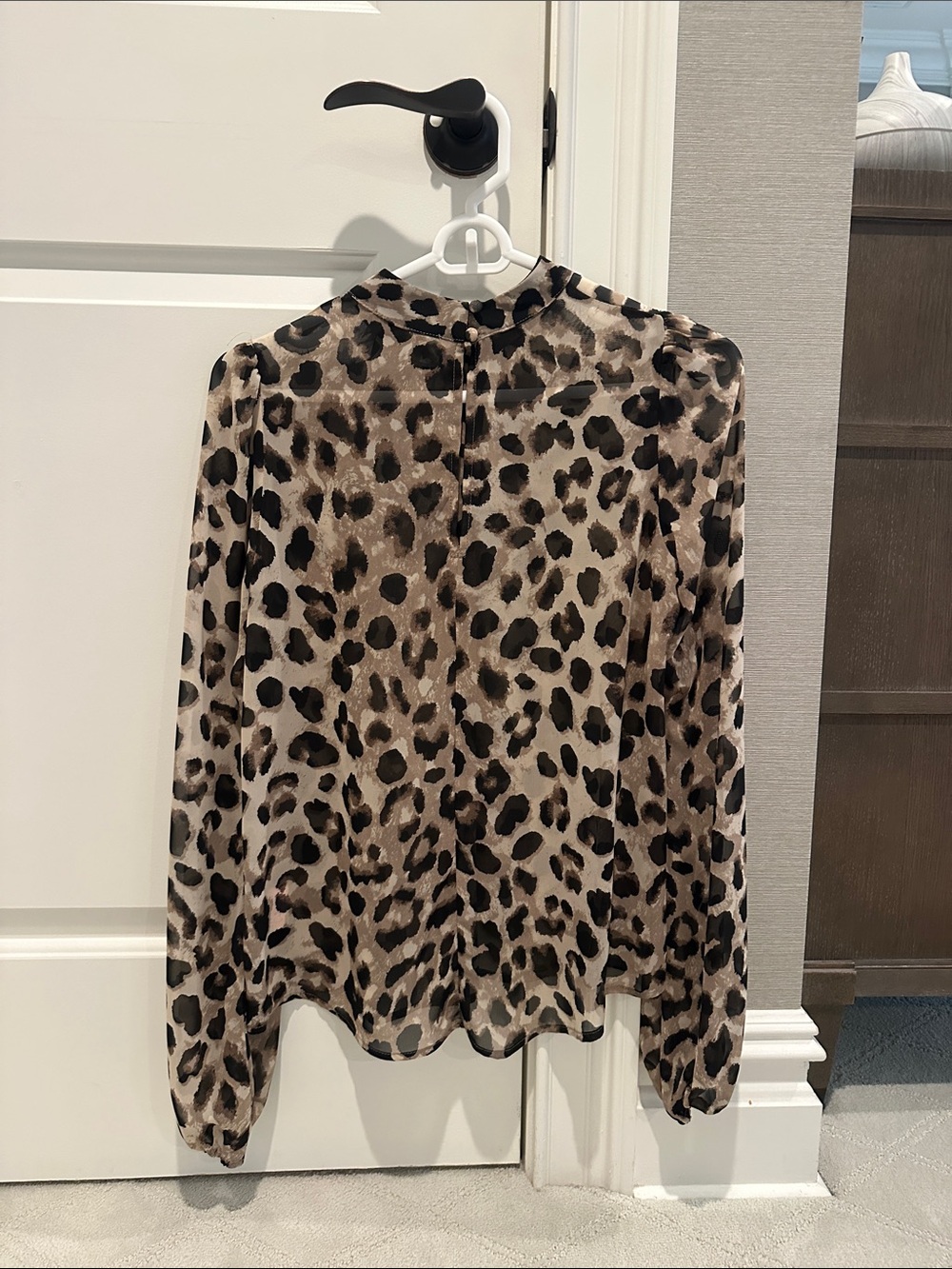 Leopard Print Long-Sleeve Blouse - Taupe/Black